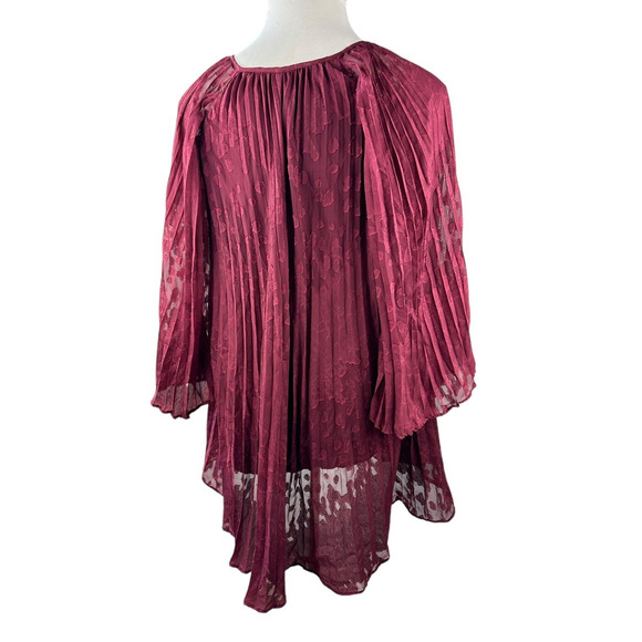 by Anthropologie Toulon Pleated Mini Dress Boho Holiday Burgundy Maroon Size XS - Picture 10 of 12